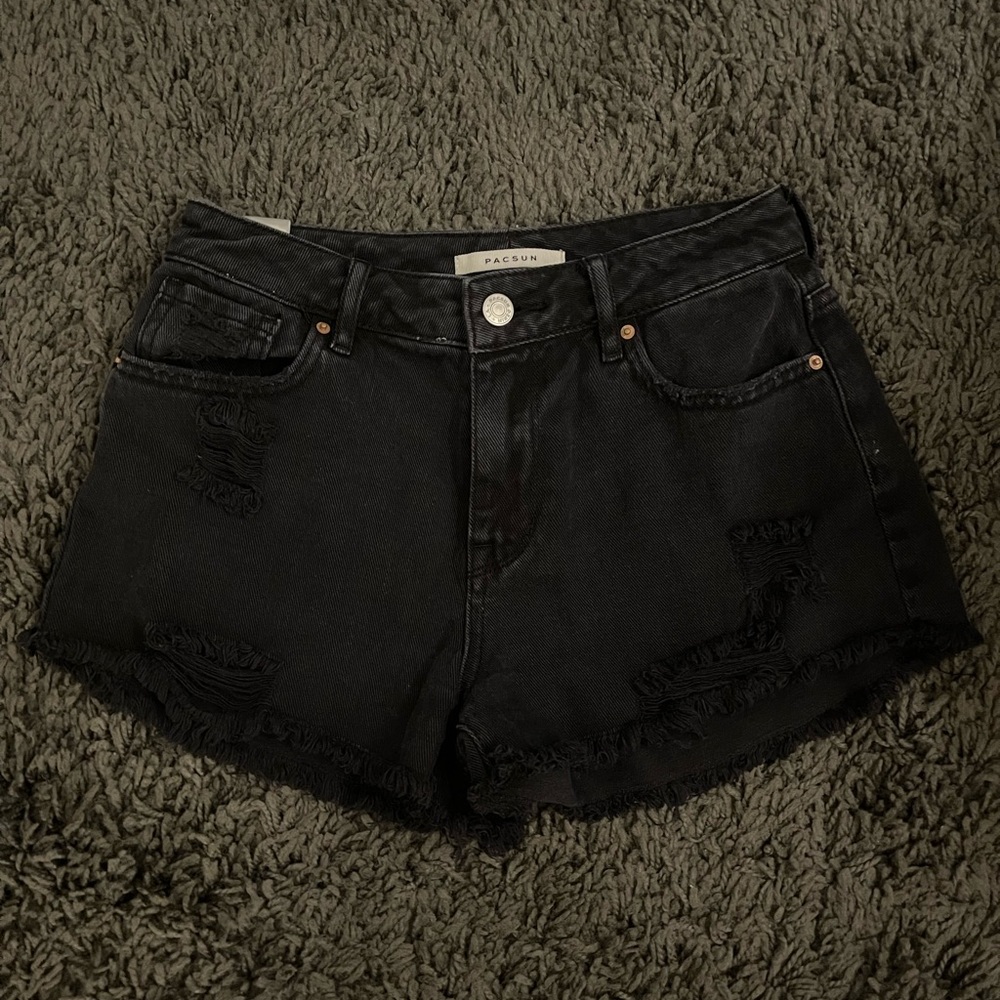 PacSun Size 24 Black Distressed High Waisted Denim Festival Shorts